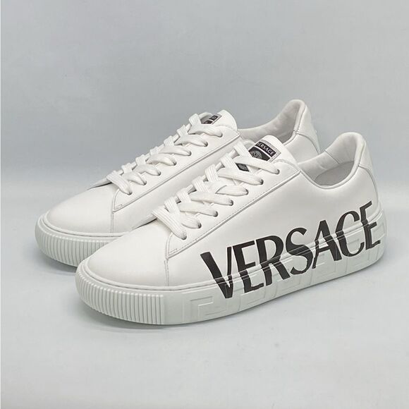 Versace Logo Leather Low Top Sneakers size 40.5 - Picture 1 of 13